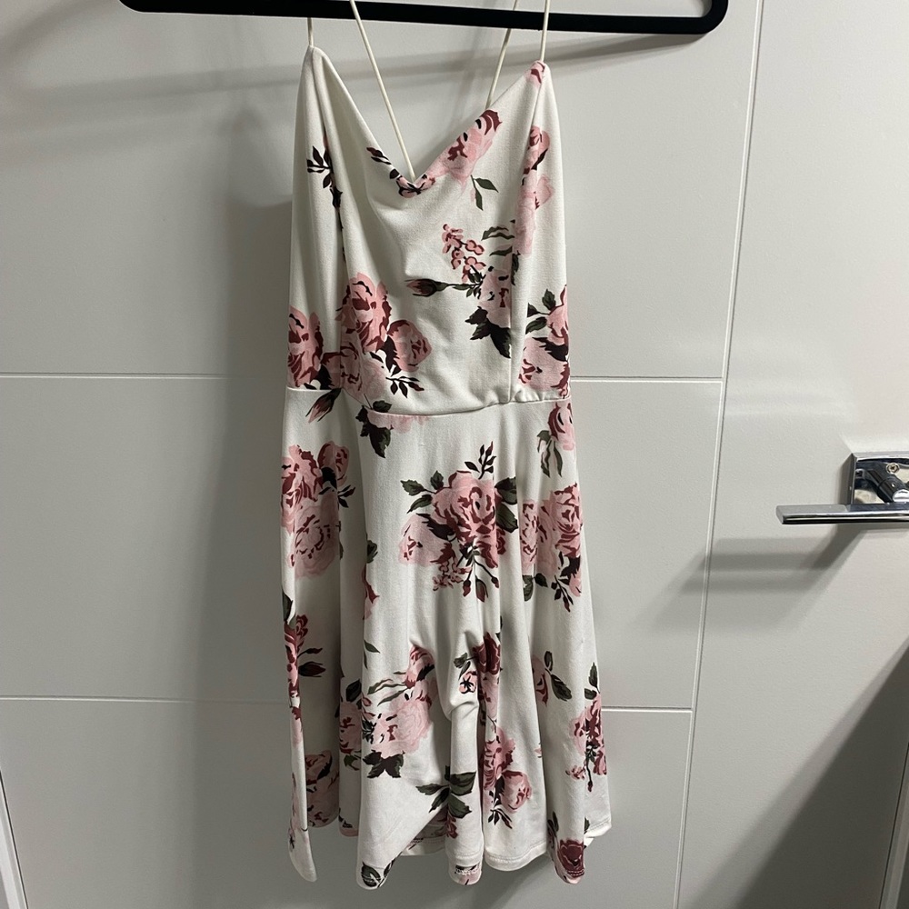White dress with floral pattern